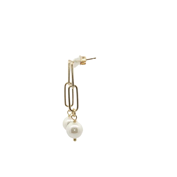 8MM PEARL PAPERCLIP LEVERBACK EARRINGS SET IN RHODIUM PLATTED STERLING SILVER Image 2 Lester Martin Dresher, PA