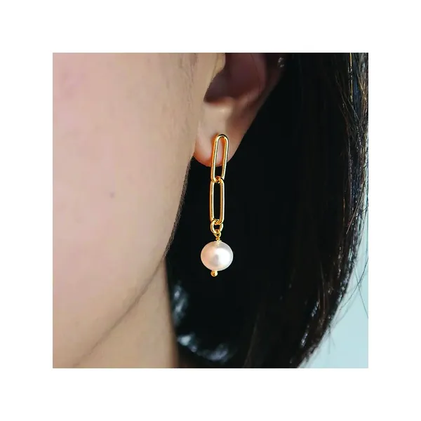 8MM PEARL PAPERCLIP LEVERBACK EARRINGS SET IN RHODIUM PLATTED STERLING SILVER Image 3 Lester Martin Dresher, PA