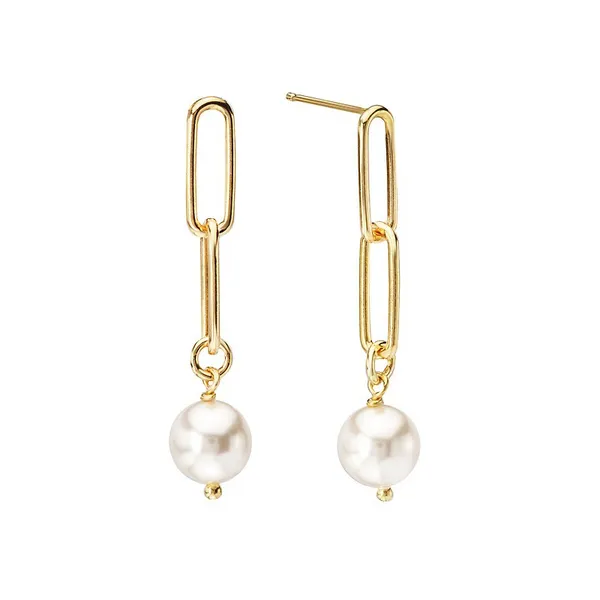 8MM PEARL PAPERCLIP LEVERBACK EARRINGS SET IN RHODIUM PLATTED STERLING SILVER Lester Martin Dresher, PA