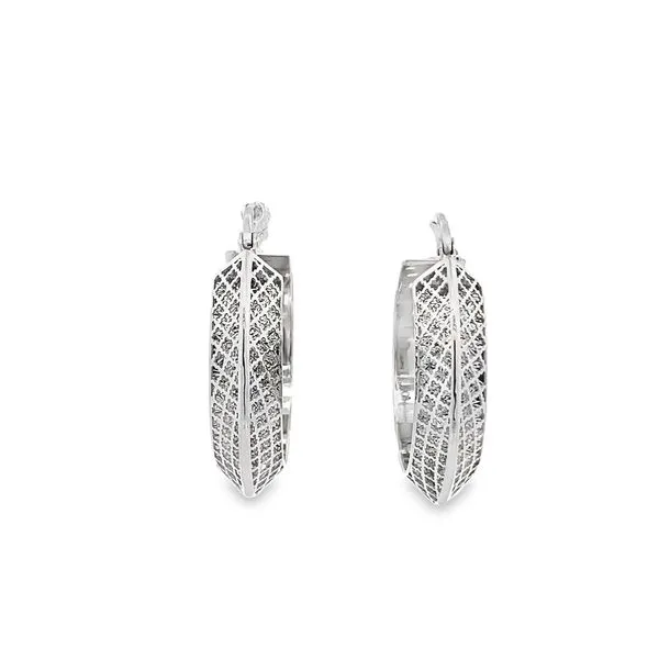 6X26MM MEDIUM BASKET TEXTURED 14K WHITE GOLD HOOP EARRINGS Lester Martin Dresher, PA