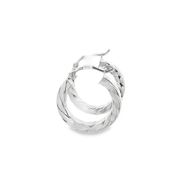 3X18MM SMALL TEXTURED 14K WHITE GOLD POLISHED HOOP EARRINGS Image 2 Lester Martin Dresher, PA