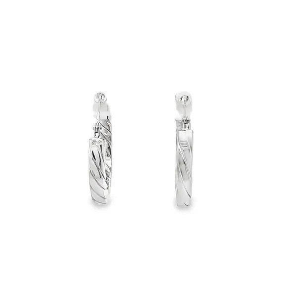 3X18MM SMALL TEXTURED 14K WHITE GOLD POLISHED HOOP EARRINGS Lester Martin Dresher, PA