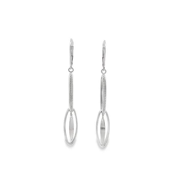 14K WHITE GOLD TEXTURED AND POLISHED DANGLE LEVERBACK EARRINGS Lester Martin Dresher, PA
