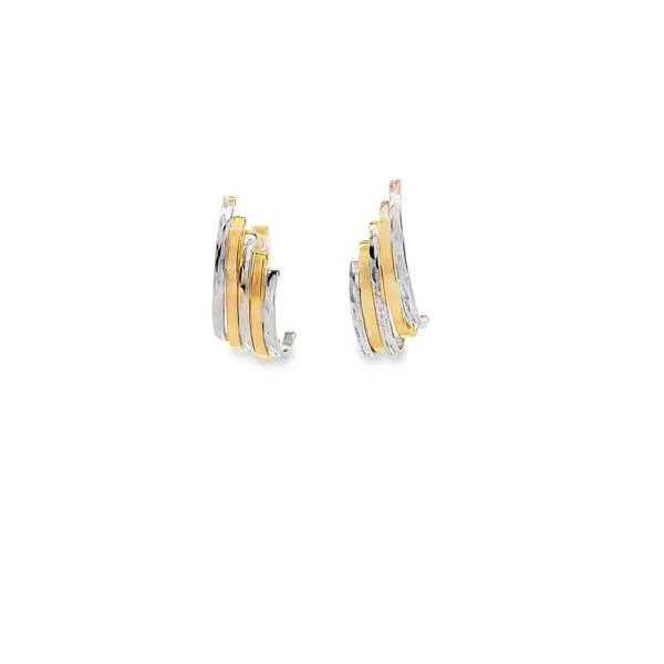 14K TWO-TONE GOLD FREE-FORM CURVED BAR EARRINGS Lester Martin Dresher, PA