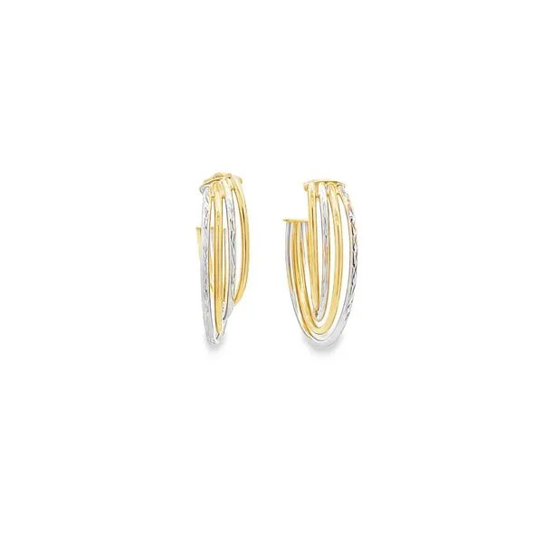 14K TWO-TONE GOLD J-HOOP BAR POST EARRINGS Lester Martin Dresher, PA