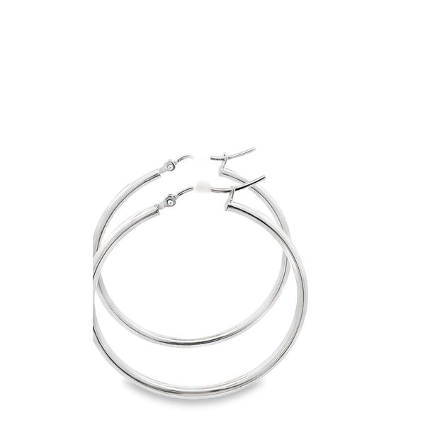 35X2MM POLISHED 14K WHITE GOLD ROUND HOOP EARRINGS Image 2 Lester Martin Dresher, PA