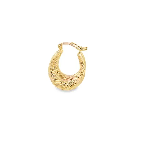 :14K 12X15X2 2MM TEXTURED SWIRL OVAL HOOP EARRINGS Image 2 Lester Martin Dresher, PA