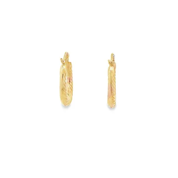 :14K 12X15X2 2MM TEXTURED SWIRL OVAL HOOP EARRINGS Image 3 Lester Martin Dresher, PA