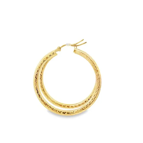 14K 35X3MM TEXTURED HOOP EARRINGS