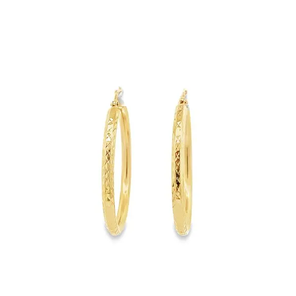 14K 35X3MM TEXTURED HOOP EARRINGS