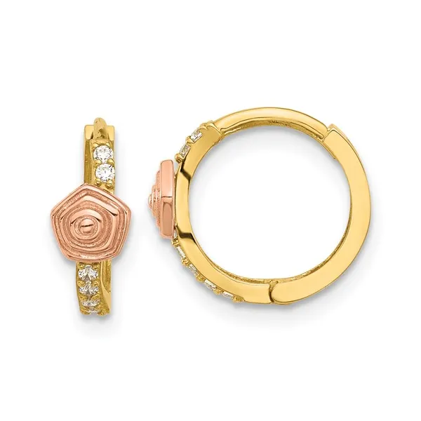 14K TWO-TONE GOLD CZ HUGGIE EARRINGS Lester Martin Dresher, PA
