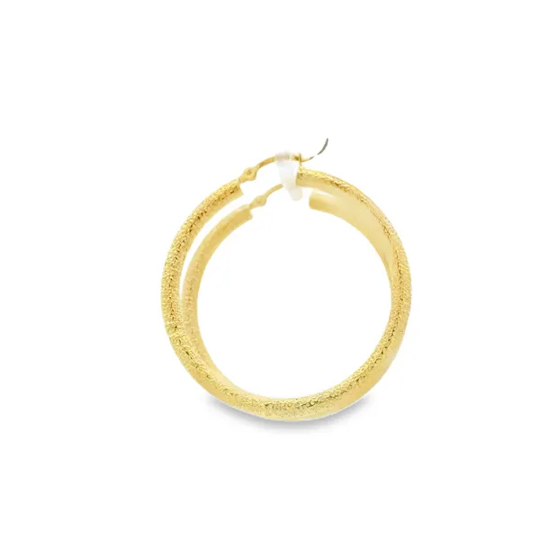 38X3MM 14K YELLOW GOLD TEXTURED HOOP EARRINGS Image 2 Lester Martin Dresher, PA