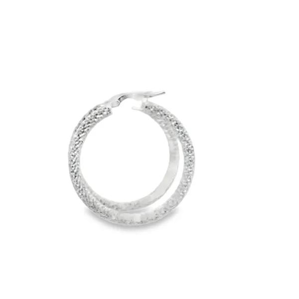 35X3MM TEXTURED SPARKLE HOOP EARRINGS IN 14K WHITE GOLD Image 2 Lester Martin Dresher, PA
