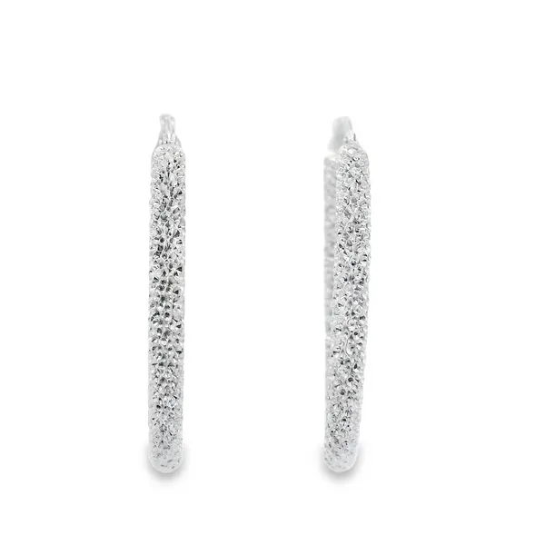 35X3MM TEXTURED SPARKLE HOOP EARRINGS IN 14K WHITE GOLD Lester Martin Dresher, PA