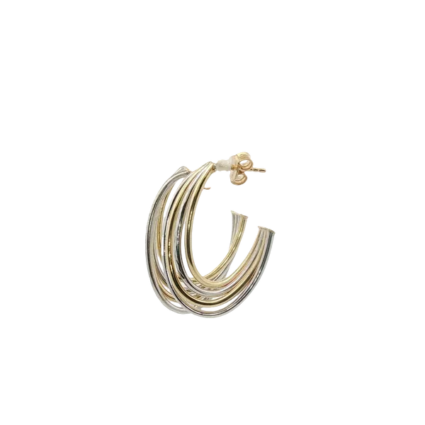 14K TWO-TONE FOUR BAR TEXTURED AND POLISH J- HOOP EARRINGS Image 2 Lester Martin Dresher, PA