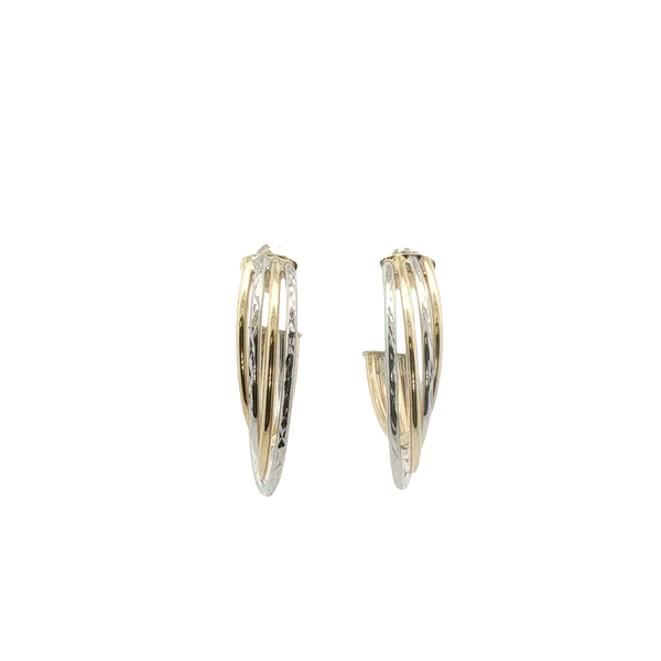 14K TWO-TONE FOUR BAR TEXTURED AND POLISH J- HOOP EARRINGS Lester Martin Dresher, PA