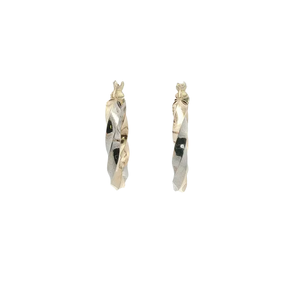 26X4MM 14K YELLOW AND WHITE GOLD TWITED HOOP  EARRINGS Lester Martin Dresher, PA