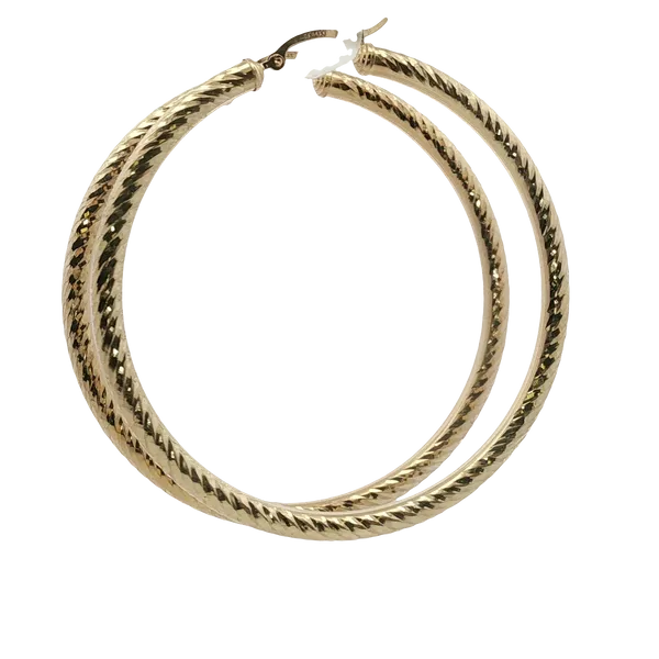63X4MM14K YELLOW GOLD LARGE TEXTURED HOOP EARRINGS Image 2 Lester Martin Dresher, PA