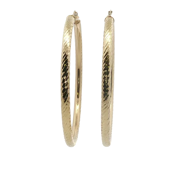 63X4MM14K YELLOW GOLD LARGE TEXTURED HOOP EARRINGS Lester Martin Dresher, PA