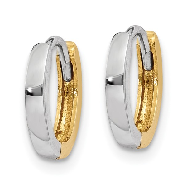 14K TWO-TONE 1.5MM ROUND HUGGIE HOOP EARRINGS Image 2 Lester Martin Dresher, PA