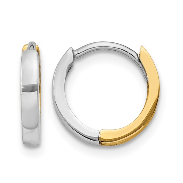 14K TWO-TONE 1.5MM ROUND HUGGIE HOOP EARRINGS Lester Martin Dresher, PA