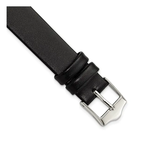 15MM BLACK FLAT LEATHER WATCH BAND