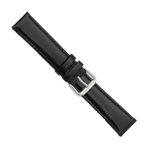 20MM BLACK ITALIAN LEATHER SILVER-TONE BUCKLE WATCH BAND Lester Martin Dresher, PA