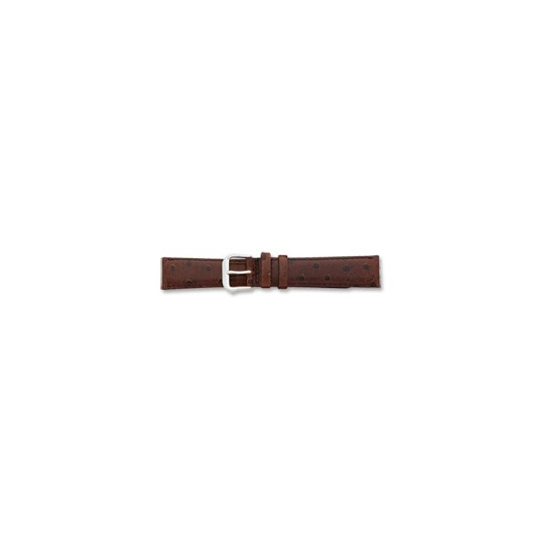 14MM BROWN OSTRICH GRAIN LEATHER SILVER-TONE BUCKLE WATCH BAND Lester Martin Dresher, PA