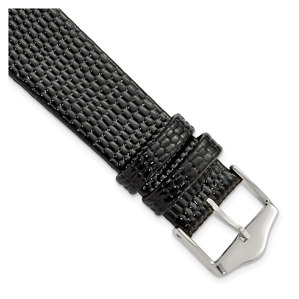18MM FLAT BLACK LIZARD GRAIN LEATHER SILVER-TONE BUCKLE WATCH BAND Image 2 Lester Martin Dresher, PA