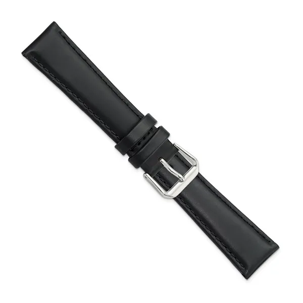 19MM BLACK ITALIAN LEATHER WITH SILVER-TONE BUCKLE 7.5 IN...