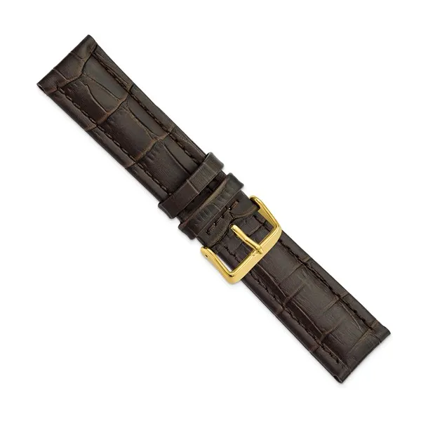 22MM DARK BROWN MATTE ALLIGATOR GRAIN LEATHER WATCH BAND
