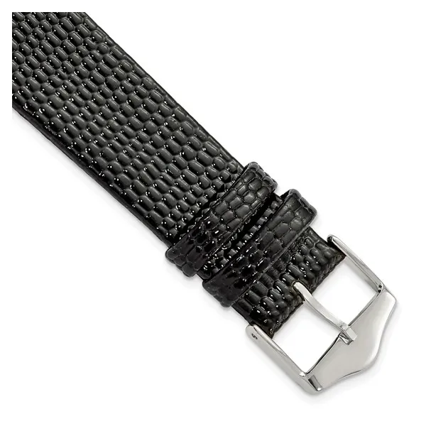 18MM FLAT BLACK LIZARD GRAIN LEATHER SILVER-TONE BUCKLE W...