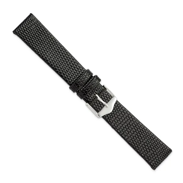 18MM FLAT BLACK LIZARD GRAIN LEATHER SILVER-TONE BUCKLE W...