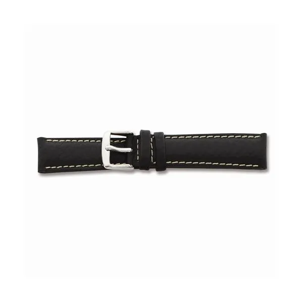 22MM BLACK LTHR WHITE STITCH SILVER-TONE BUCKLE WATCH BAND Lester Martin Dresher, PA