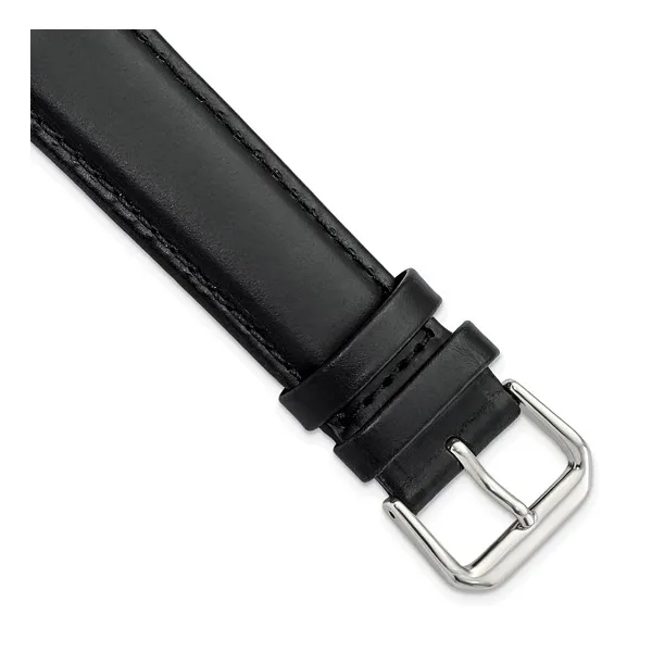 20MM BLACK ITALIAN LEATHER SILVER-TONE BUCKLE WATCH BAND Image 3 Lester Martin Dresher, PA