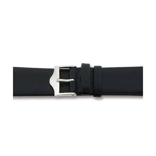 16MM FLAT BLACK LEATHER SILVER-TONE BUCKLE WATCH BAND