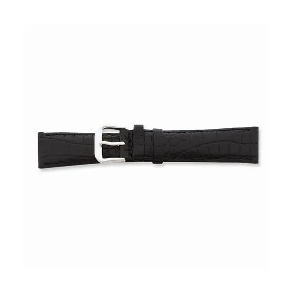 16MM BLK CROC GRAIN DARK STITCH SILVER-TONE BUCKLE WATCH BAND Lester Martin Dresher, PA