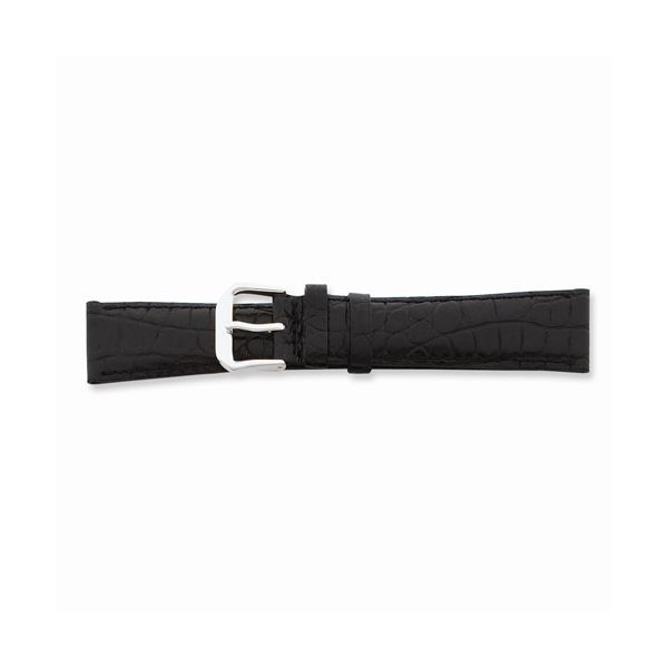 16MM BLK CROC GRAIN DARK STITCH SILVER-TONE BUCKLE WATCH BAND Lester Martin Dresher, PA