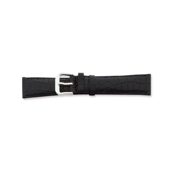 14MM BLACK CROC GRAIN LEATHER WITH DARK STITCHING SILVER-TONE BUCKLE WATCH BAND Lester Martin Dresher, PA