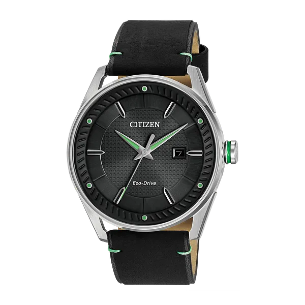 42MM MENS ANALOG SOLAR ECO-DRIVE ALL-BLACK WATCH