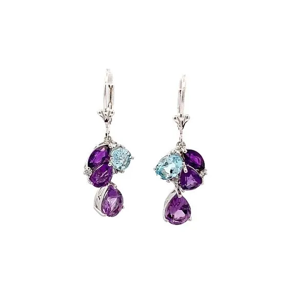 6.00CT TW BLUE TOPAZ, AMETHYST AND WHITE TOPAZ DROP EARRINGS Lester Martin Dresher, PA