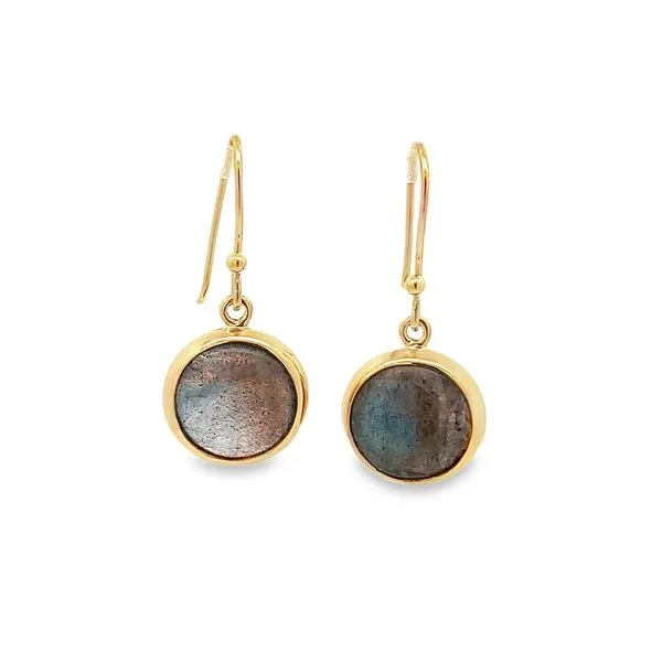 LABRODORITE VERMEIL STERLING SILVER  BEZEL SET DANGLE EARRINGS Lester Martin Dresher, PA