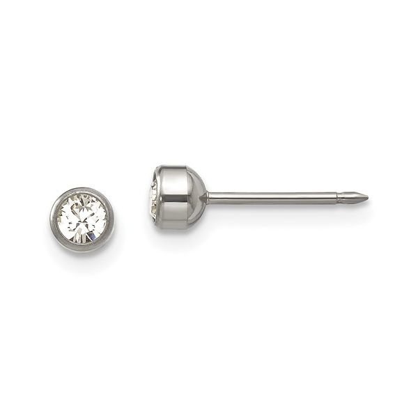 TITANIUM 4MM BEZEL CRYSTAL PIERCING EARRINGS Lester Martin Dresher, PA