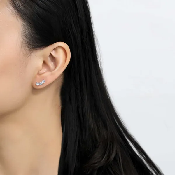 1.02CTW 3 STONE CURVED BAR STUD EARRINGS Image 3 Lester Martin Dresher, PA