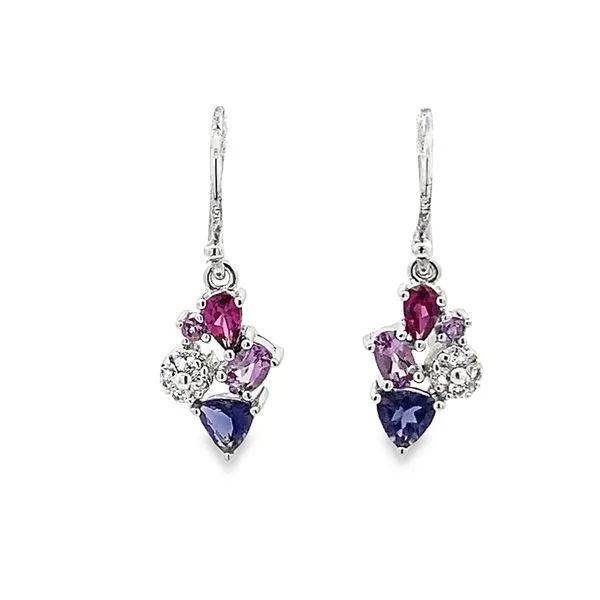 3.37CTW MULTI-COLOR AND MULTI-SHAPE AMETHYST AND WHITE TOPAZ CLUSTER DROP EARRINGS Lester Martin Dresher, PA