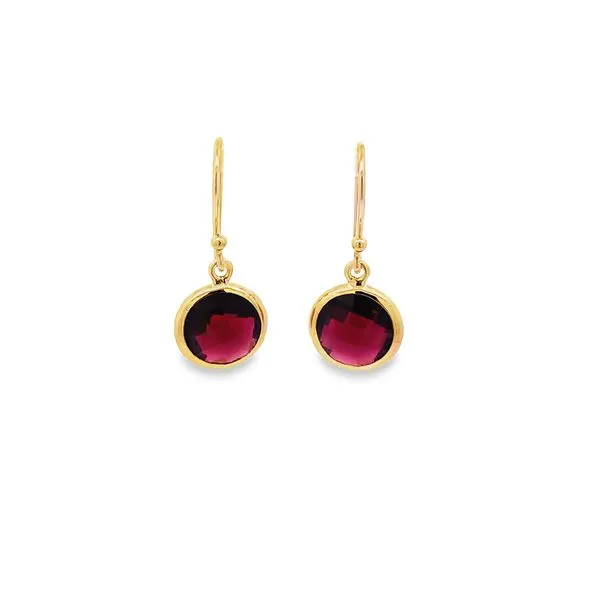 GARNET AND YELLOW VERMEIL STERLING SILVER BEZEL SET DANGLE EARRINGS Lester Martin Dresher, PA