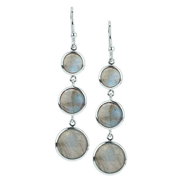 LABRADORITE AND STERLING SILVER  GRADUATED 3 BEZEL SET DANGLE EARRINGS Lester Martin Dresher, PA