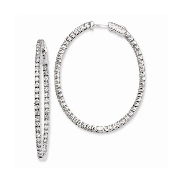 CZ OVAL IN AND OUT HOOP EARRINGS