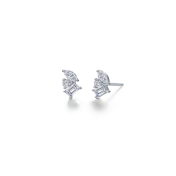 0.90CTW CLUSTER STUD EARRINGS SET IN STERLING SILVER PLATED BONDED WITH PATINUM Lester Martin Dresher, PA
