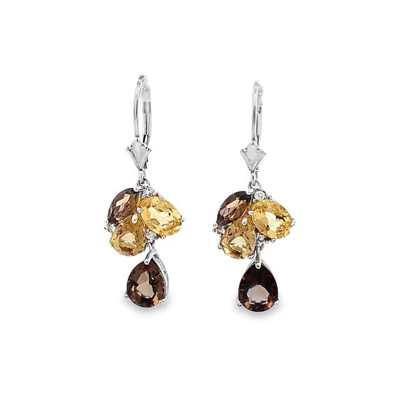 4.65CTW SMOKEY QUARTS, COGNAC QUARTZ,  CITRINE AND WHITE TOPAZ CLUSTER EARRINGS Lester Martin Dresher, PA